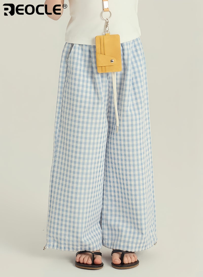 REOCLE Girl's Wide Leg Pants with Flowy Loose Fit and Cotton  Blend Fabric Palazzo Trousers with Elastic Waist for Casual Beach Wear - Image 1